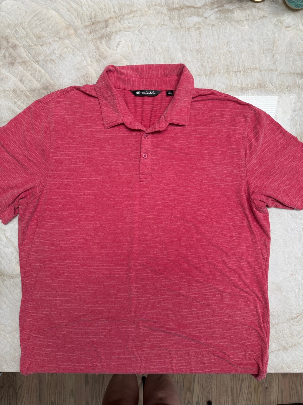 Travis Mathew Men's Heathered Raspberry Polo - Picture 3 of 5